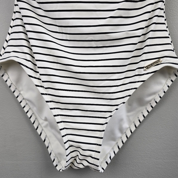 VINCE CAMUTO‎ SWIM One-Piece Off Shoulders Bathing Suit Striped Black White Sz 6 - Picture 6 of 16